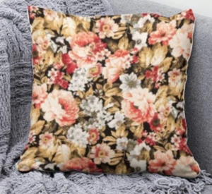 Peach Black Floral Throw Pillow Cover 16"x 16" (This is the cover only) - Picture 1 of 3