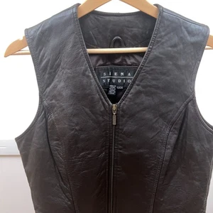 Vintage Siena Studio Brown Leather Vest | Sleek Edgy Biker Chic | Women's Small - Picture 1 of 11