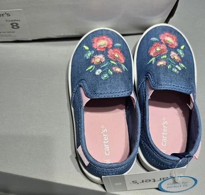 Zapatos Carters 63/4" Talla 8 Azul con Diseño Floral Decoración Para Tu Princesa Foto 1 de 4