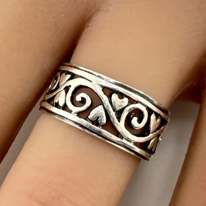 Vintage 925 Sterling Silber filigraner Schnörkel Herz Ring Größe 7 (3,3 g) - Bild 1 von 7