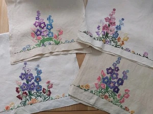 X4 Cream Beige Embroidered Textile Pieces - Picture 1 of 16