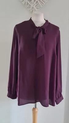 Ladies George Plum Purple Chiffon Floaty Long Sleeve Pussy Bow Blouse Size 16 - Image 1 of 4