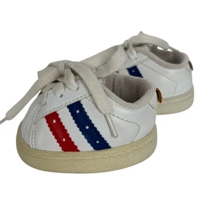 Build A Bear Teddy Bear White Sneakers Red Blue Stripes Patriotic Athletic Shoes - Picture 1 of 11