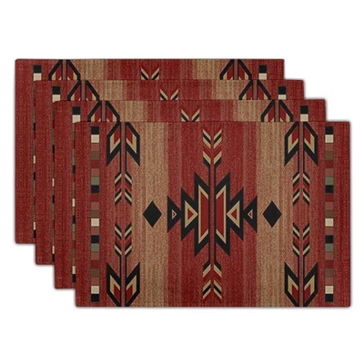 Southwestern Placemats Set of 4 Rusty Red Tribal Geometric Decorative Table M... - Image 1 of 4
