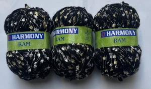 HARMONY RAM HAND KNITTING YARN EYELASH BLACK/WHITE/GOLD 100 GRAM BALLS LOT 17 #1 - Picture 1 of 8