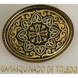 Oval Brosche Damaszener Gold geometrisches Design von Midas von Toledo Spanien - Bild 1 von 3