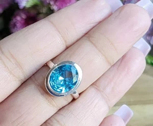 Beautiful Blue Topaz Gemstone 925 Sterling Silver Handmade Ring Gift Women - Picture 1 of 8