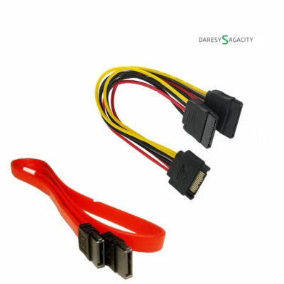 D-S SATA HDD SSD Ersatz Kabel Kit Set (1 auf 2 15P Strom Adapter + 6Gb/s Daten) - Bild 1 von 4