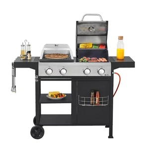 π₯ 4-Burner Gas BBQ Grill with Shelves | Stainless Steel | With Pizza Oven - Picture 1 of 15