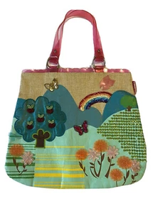 Transversion Tote Vintage 1990s Travel Rare Embellishments Applique Top Handle - Picture 1 of 11