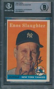 1958 Topps #142 Enos Slaughter Beckett Authentic Autograph Signed *6619
