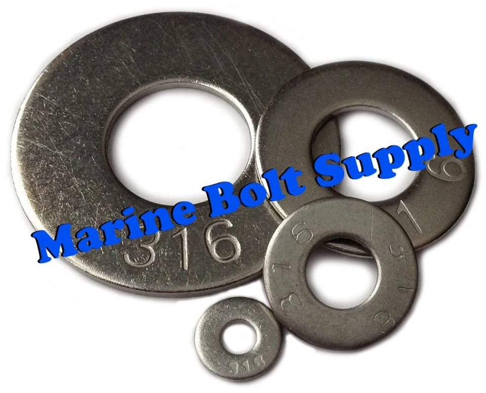 MARINE BOLT SUPPLY Type 316 Stainless Steel Flat Washers (Sizes #4 to 3/4")