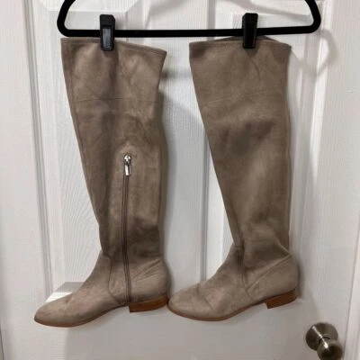 Calvin Klein Taupe Microfiber Over-the-Knee Boots Side Zip Classic Flat Heel-7.5 - Image 1 of 4