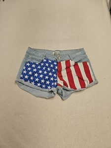 LEI Ashley Shorts Girls Size 13 Junior Blue Denim Low Rise American Flag Betty - Picture 1 of 7
