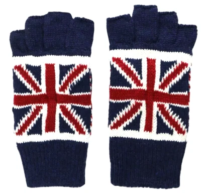 COLOURSFORYOU Union Jack Gloves British Flag Knitted Unisex Mens Ladies Warm Fingerless