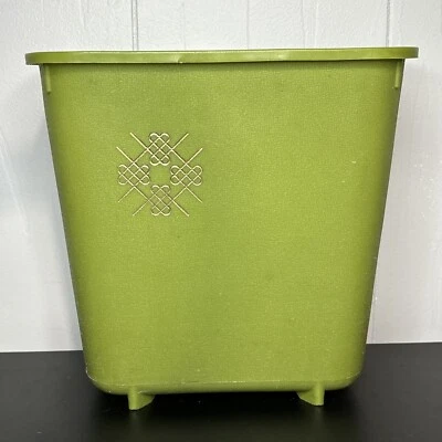 Vtg Avocado Green Waste Basket Footed Trash Silver Textured Max Klein MCM - Image 1 of 4