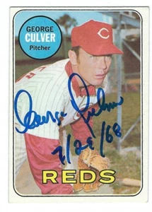 Autographed GEORGE CULVER Cincinnati Reds 1969 TOPPS card #635 w/COA - Picture 1 of 1
