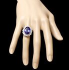 Genuine Blue Oval Cut 11.75CT Sapphire With Clear White 2.36CT CZ Wedding Ring