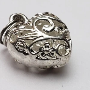 Filigree Puffed 3D Heart Charm Silver Tone - Picture 1 of 9