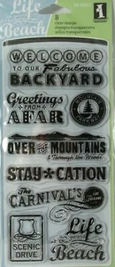 Travel Words 8 Stck. durchsichtige Acryl-Stempel Inkadinkado Neu in Verpackung - Bild 1 von 2