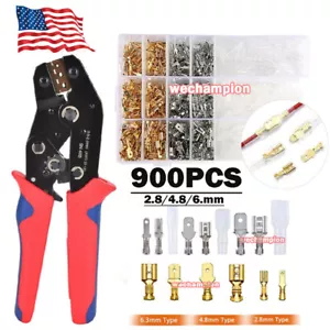 900PCS Spade Crimp Terminals Assorted Male/Female Wire Connectors + Crimp Pliers - Picture 1 of 23