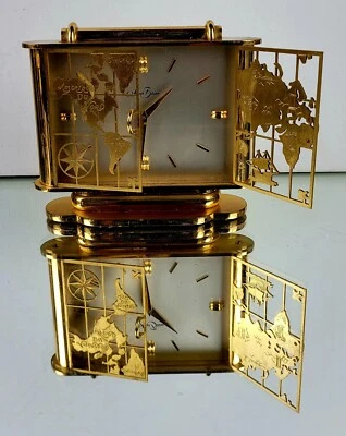 Saint Blaise Gold Tone Mantel Clock World Map Cutout - Image 1 of 4