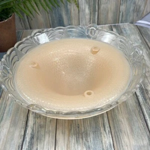 Vintage Beige and Clear Ceiling Glass Shade Art Deco Scrolled Edge 10" diameter - Picture 1 of 9