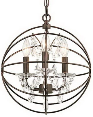 Coffee Copper Highlights Crystal Clear Glass Orb Pendant/Chandelier $252 - Image 1 of 4