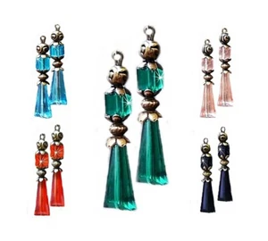 Earrings crystal vintage style bronze petite drop color choice, clip on,pierced - Imagen 1 de 9