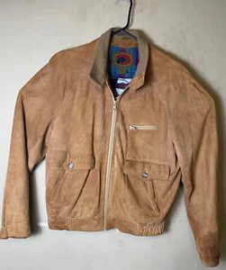 Vintage Boston Traders Brown Lamb Suede Full Zip Plaid inside Jacket Mens Medium - Picture 1 of 11