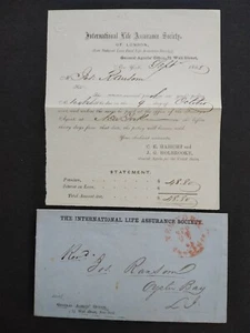 New York: NY City 1855 Stampless Insurance Cover + Letter to Oyster Bay, NY - Picture 1 of 4