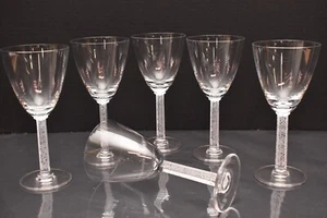 SET 6 LALIQUE Crystal Glass PHALSBOURG ART DECO Claret Wine Glasses Frosted Stem - Picture 1 of 14