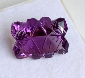 Mughal Amethyst Square Flower Carving Natural Loose Gemstone 14.80 Cts