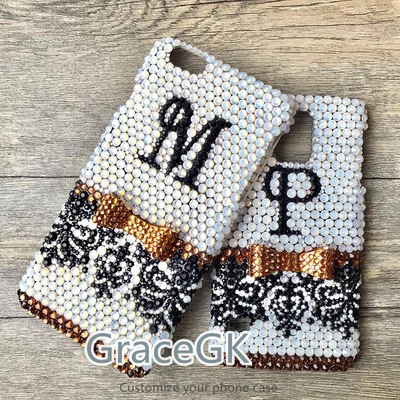 个性化 Monogram Bling 初始定制锦缎蛋白石 适用于各种手机壳 — 第 1/3 张图片
