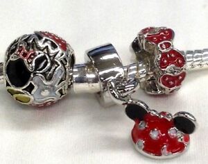 Disney Minnie Mouse Playful Minnie Hat Polka dot bow  European Bead Charms set 