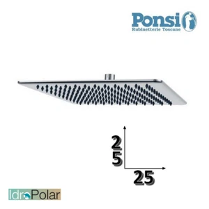 NUOVO SOFFIONE DOCCIA PONSI QUADRATO QUADRO 25x25 cm ACCIAIO ULTRA SLIM 7 mm - Foto 1 di 7