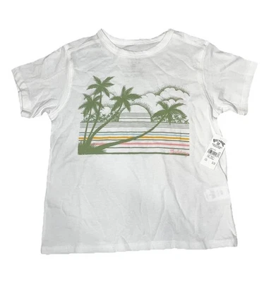 Billabong White Short Sleeve Beach Surf T Shirt Green Pink Girls NWT Medium  - Image 1 of 4