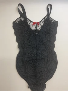 NEW Vintage 80s Black Lingerie Teddy Bodysuit Lace Nylon Stretchy Bows Sheer - Picture 1 of 6