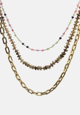 Lulu Frost Women's Gold Triple Layer Beaded Gemstone Chain Necklace - Image 1 of 4