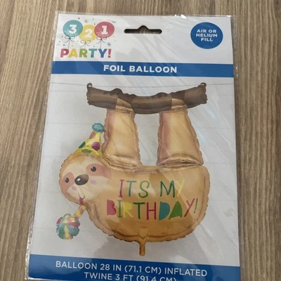 New 28 Inch Sloth Animal Mylar Birthday Party Balloon 28” Decor Helium Air Fill - Image 1 of 2