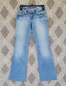 Vintage Y2K Blau Kult Damen Jeans Größe 23 Bestickt Distressed Bootcut Schlag - Bild 1 von 18