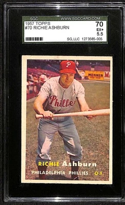 1957 Topps #70 Richie Ashburn HOF  SGC 70 EX+ 5.5 C100232 - Image 1 of 3
