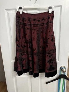 MSK Borgoña Negro Flocado Terciopelo Línea A Falda Mujer’s Estilo Grande 38865 - Imagen 1 de 7