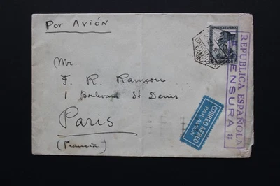 1936 SCW GUERRA CIVIL ESPAÑOLA CUBIERTA CENSURADA DE BARCELONA A PARÍS Foto 1 de 2