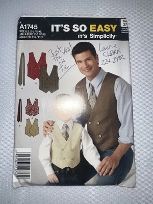 Simplicity 1745 Sewing Pattern Boys' S - L & Mens'  S - XL Vest & Tie UNCUT FF - Image 1 of 3
