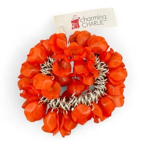 Charming Charlie NWT Silver Tone & Red Hawaiian Vibe Stretch Flower Bracelet - Picture 1 of 4