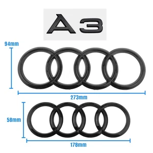 273MM+178MM Schwarz Glänz Kühlergrill V+H Für Audi A3 Emblem Ringe - Bild 1 von 3