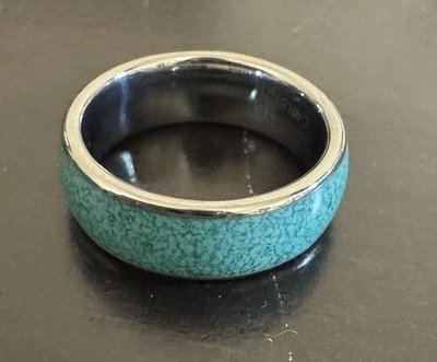 Anillo de tungsteno talla 10 para hombre y mujer anillo de cúpula con incrustación de turquesa aplastado Foto 1 de 4