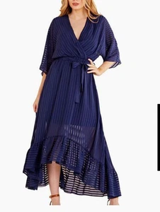 Mela chiffon stripe maxi dress navy 12 - Picture 1 of 12