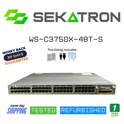 ♻️ Cisco Catalyst WS-C3750X-48T-S 48-Port Gigabit Ethernet Switch w/ 1G Uplink - Image 1 of 2